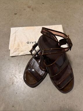Givenchy Dark Brown Patent Strappy Sandals